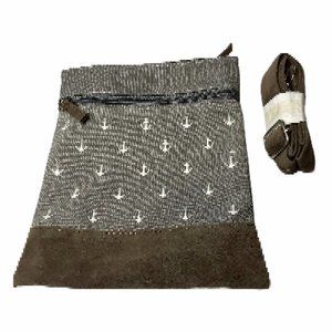 Canvas Crossbody Bag. Small.  Gray White Anchor